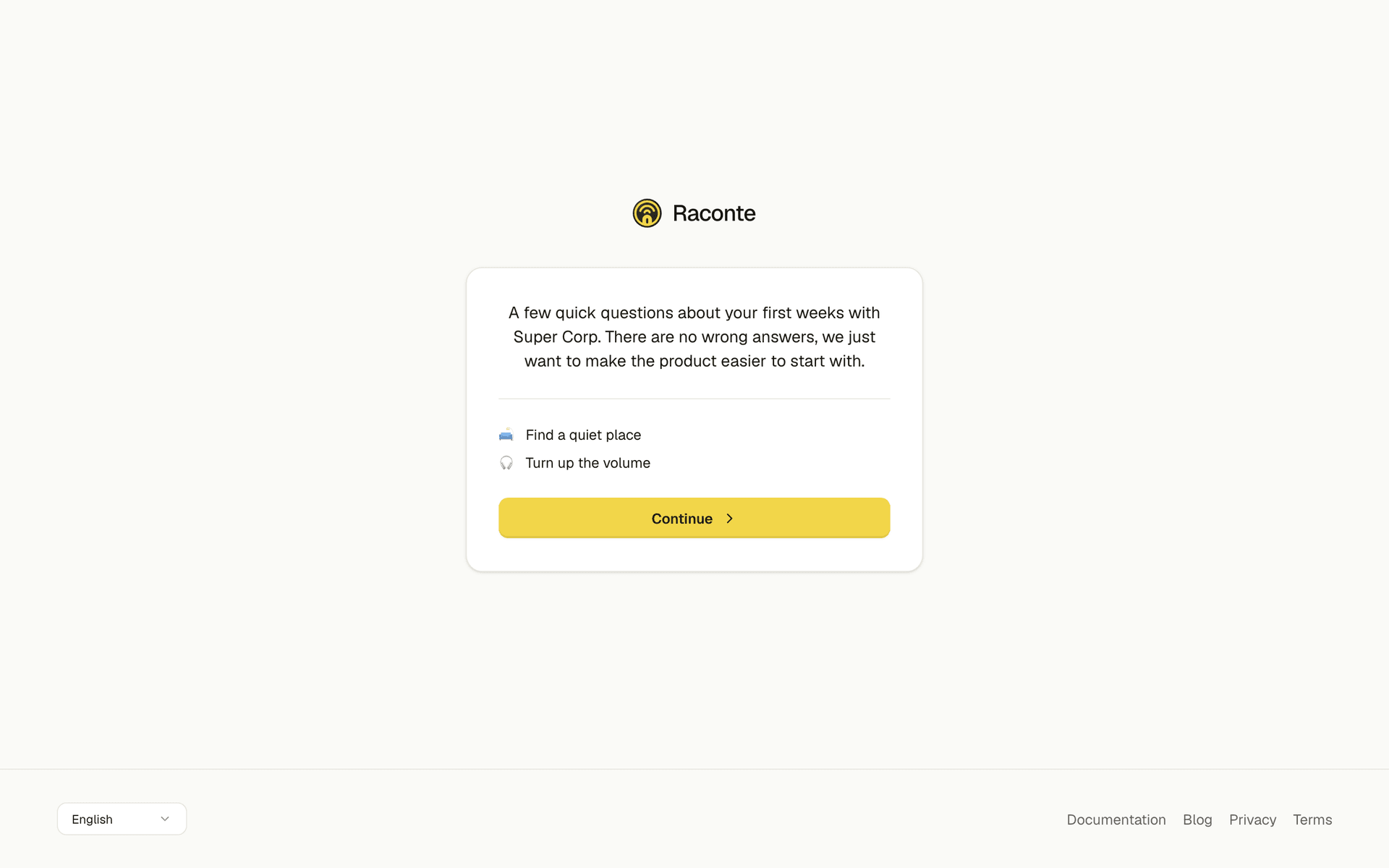 The interview page as an invitee sees it, with the intro and the start button